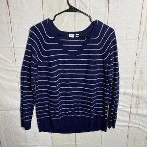 GAP Womens Sweater V Neck Striped Blue Small NWOT